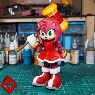 flexi amy rose - sonic print place posable standing stand 3dprint 3d print-in-place articulated toy hedgehog knuckles eggman tails shadow 3d print model - Mito3D