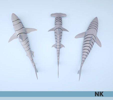flexi articulado tubarões flexível ótimo branco hummerhead tubarão pescaria peixe brinquedo água mar 3d print model - Mito3D