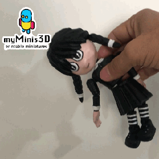 flexi cute wednesday-merlina articulated doll toy print-in-place 3d print models merlina prin-in-place wednesday kawaii flexable flexible 3d print model - Mito3D