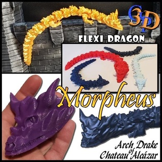 flexi Dragão morfeu castelo Alcazar Drake articulando print in place articulado flexível flex serpente brinquedo fantasia sci fi supports d arco 3d print model - Mito3D