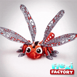 flexi usine print in place libellule art flexy posable jouet articulé dan Daniel Sopala impression endroit insecte punaise 3d print model - Mito3D