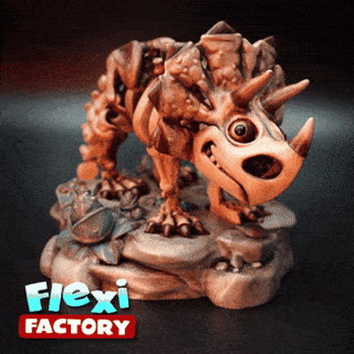 flexi factory print-in-place skeleton triceratops dinosaur flexy flexable linkage link links toy articulated dan daniel sopala t-rex jurassic fidget print in place 3d print model - Mito3D