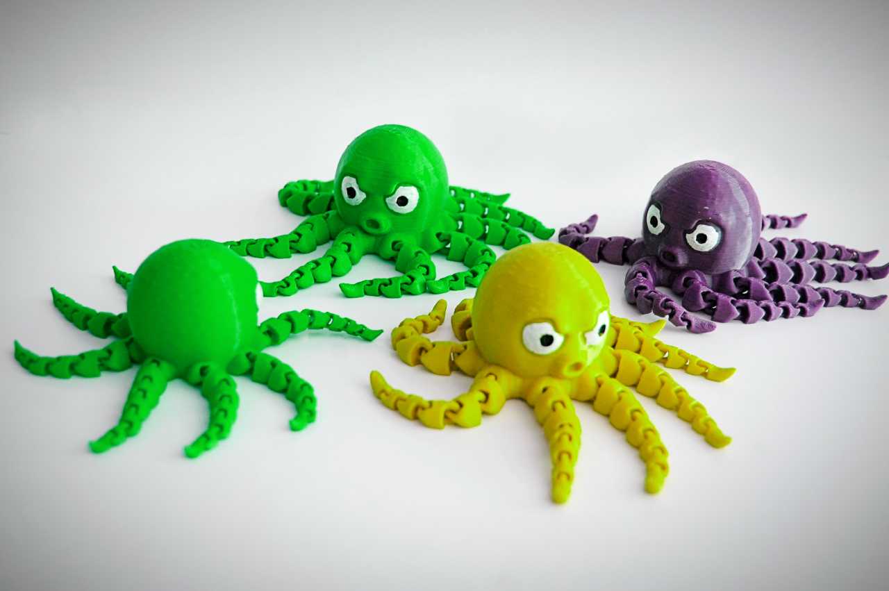 flexi poulpe print in place flexy souple articulé mer jouet animal l'eau octo 3D print model - Mito3D