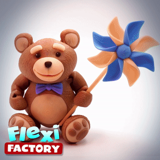 flexi print-in-place teddy bears & pinwheel flexy flexable linkage link links toy articulated dan daniel sopala factory stuffed animal love fidget print place 3d print model - Mito3D