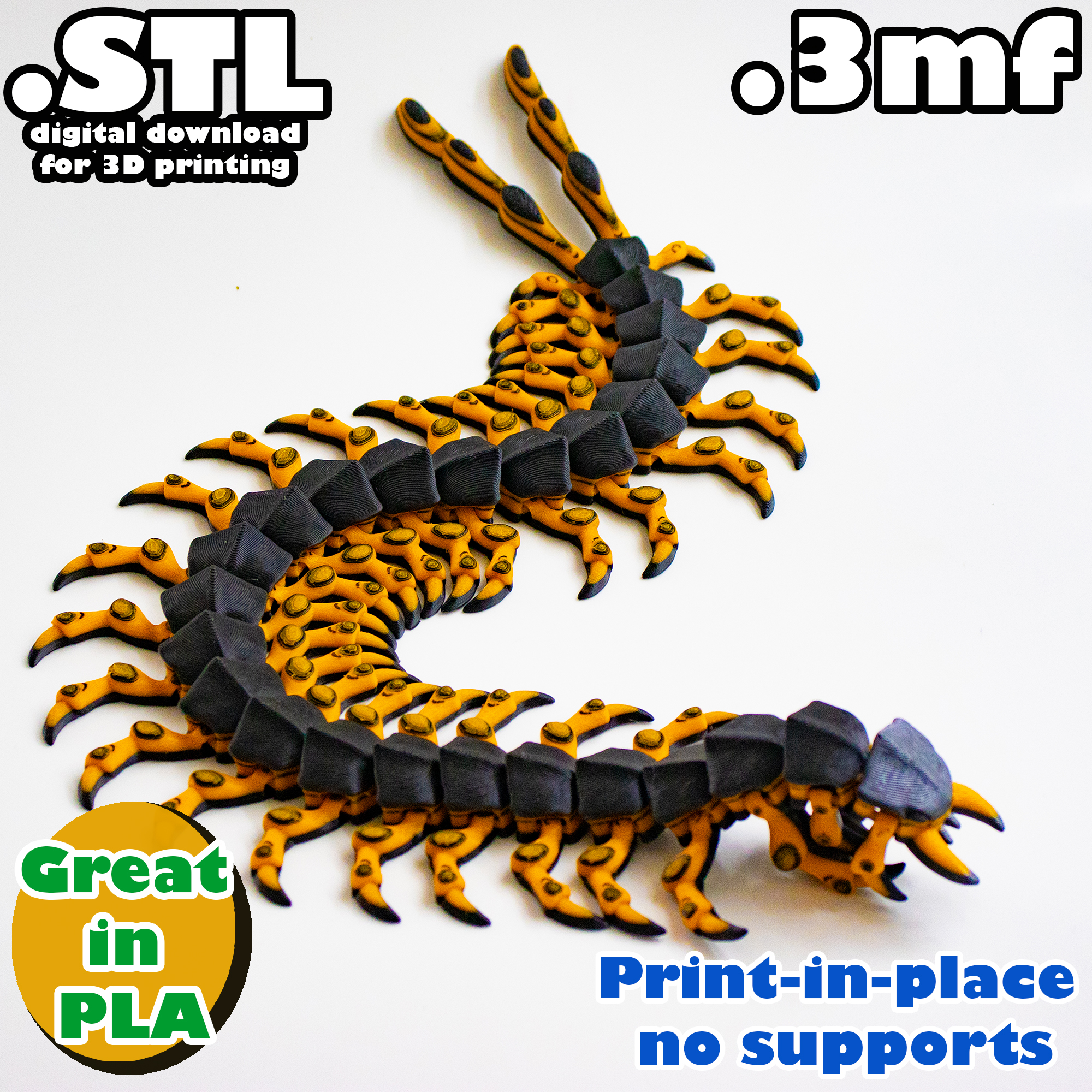 flexi scolopendra kunst spielzeug reptil pflanze biegen artikuliert zappeln tier cool spaß 3D print model - Mito3D