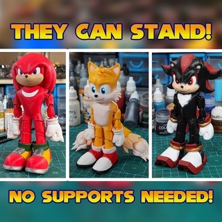 flexi sonic hedgehog team knuckles tails & shadow - print place supports 3d print model - Mito3D