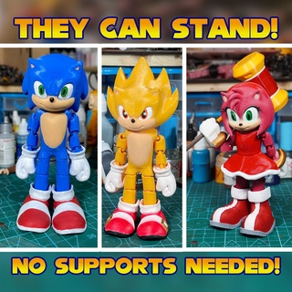 flexi sonic hedgehog team sonic super sonic & amy - print place - supports  3d print model - Mito3D