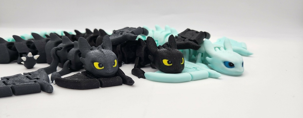 flexi toothless & light fury dragon articulated bambu toy fun cute 3d print model - Mito3D