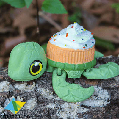 flexy cupcake turtle art animal cute articulated flexible bamboo lab toy home decor 3d print model - Mito3D