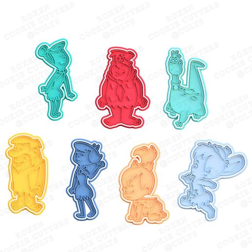 flintstones cookie cutter set 7 stamp cookies cook home cithen cutters arnold rubble bamm-bamm barney betty gazoo rockhead dino hardrock baby slate flintstone pebbles wilma fred hoppy cartoon tv 2x2 3D print model - Mito3D