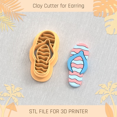 flip flops summer clay cutter tools earring turtle beach shell 3d print model - Mito3D