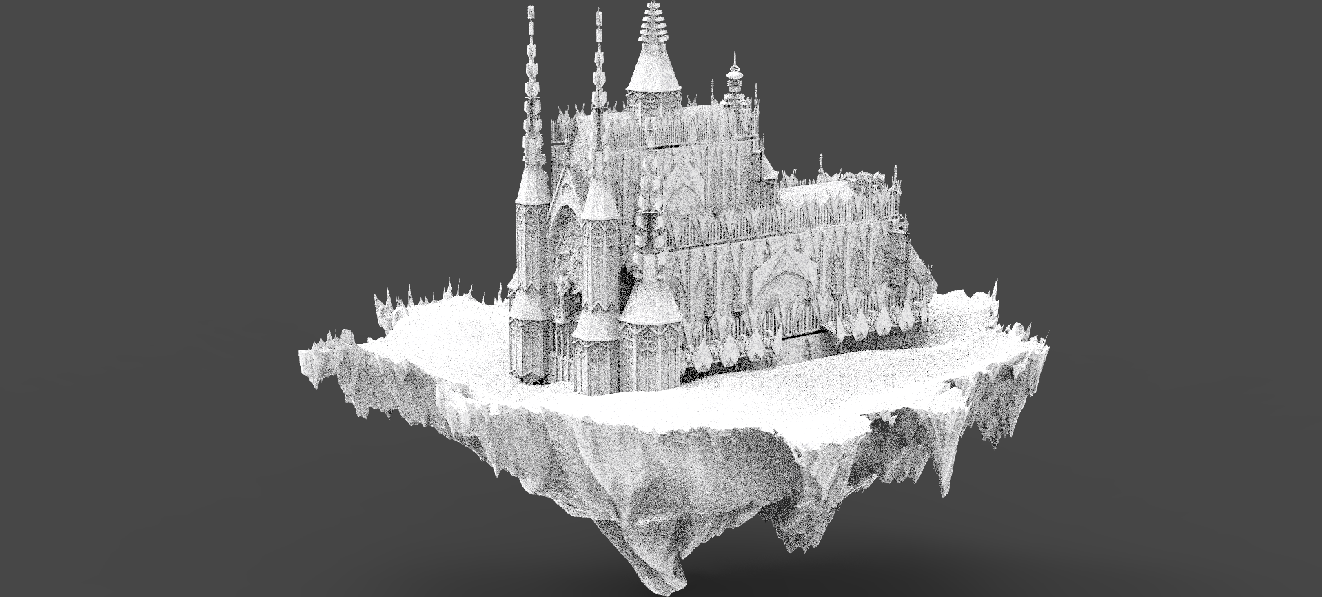 galleggiante Gotico Cattedrale isola rocce fantasia kit montagna terra scifi sporco roccia terreno suolo architettonico 3D print model - Mito3D