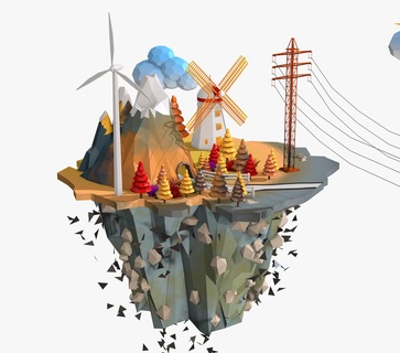 schwebend Insel niedrig poly Planet Landschaft Architektur Karikatur Bäume Natur Flugzeug Welt 3d print model - Mito3D