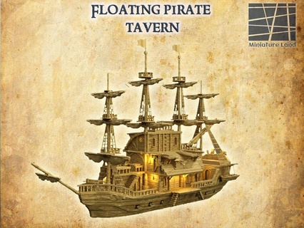 floating pirate tavern 28 mm tabletop terrain ship rpg dnd medieval supportfree old galley sea structure playable interior modular 28mm 25mm 15mm wargame 3d print model - Mito3D