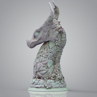 floral dragon bust pre-supported 3d print model - Mito3D