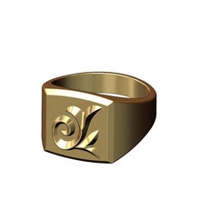 floral ornament chamfred rectangular signet sizes 5to11 3d print model jewelry scroll ring printable gold silver engraving stacker stackable gents fashion 3d print model - Mito3D