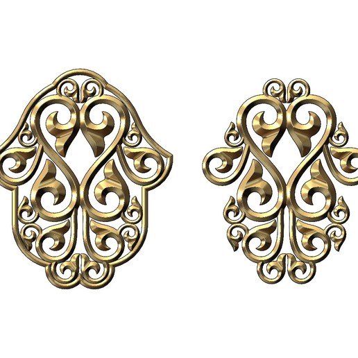 floral scroll hand fatima hamsa 3d print model jewelry printable gold silver jewellery necklace pendant charm moroccan earring beldi khmissa khamsa hamssa morocco 3D print model - Mito3D