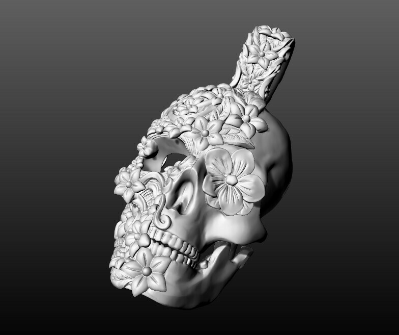 floral skull pendant sugar jewelry pattern head art celtic rings cranium skullart fantasy horror ring roses ornamental decoration pendants 3D print model - Mito3D