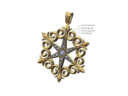 floral étoile diamant grappe pendentif charme 3d impression modèle 3d print model - Mito3D