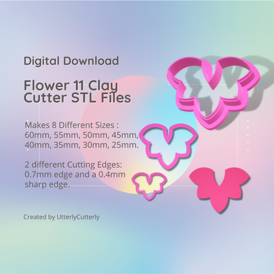 flower 11 clay cutter - floral botanical stl digital file download- 8 sizes 2 versions earring polymer geometric embossed hexagon utterlycutterly utterly cutterly cookie fondant organic shape indie 3d print model - Mito3D