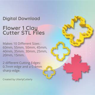 flower 1 clay cutter - floral botanical stl digital file download- 10 sizes 2 versions earring polymer geometric embossed hexagon utterlycutterly utterly cutterly cookie fondant organic shape indie 3d print model - Mito3D