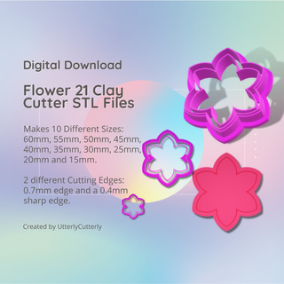 flower 21 clay cutter - spring botanical stl digital file download- 10 sizes 2 versions earring polymer geometric embossed hexagon utterlycutterly utterly cutterly cookie fondant organic shape indie fashion 3d print model - Mito3D