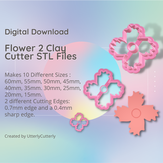 flower 2 clay cutter - floral botanical stl digital file download- 10 sizes versions earring polymer geometric embossed hexagon utterlycutterly utterly cutterly cookie fondant organic shape indie fashion 3d print model - Mito3D
