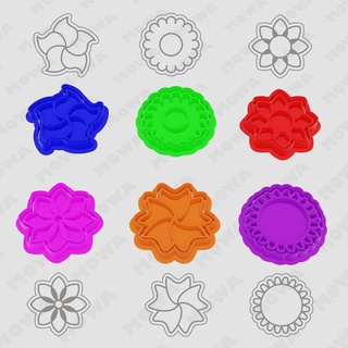 flower cookie cutters set 6 pcs cirle decoration cutter mold cookiecutter form stamp packs clay plaque polymer biscuit baking tool kit pastry 3d print model - Mito3D