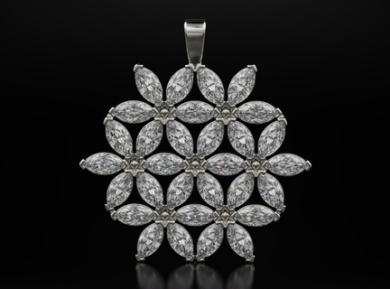 fleur boucle d'oreille Marquise diamants 604 3dprinted conception mode or d'or bijou bijoux impression imprimable prototypage argent 3d print model - Mito3D