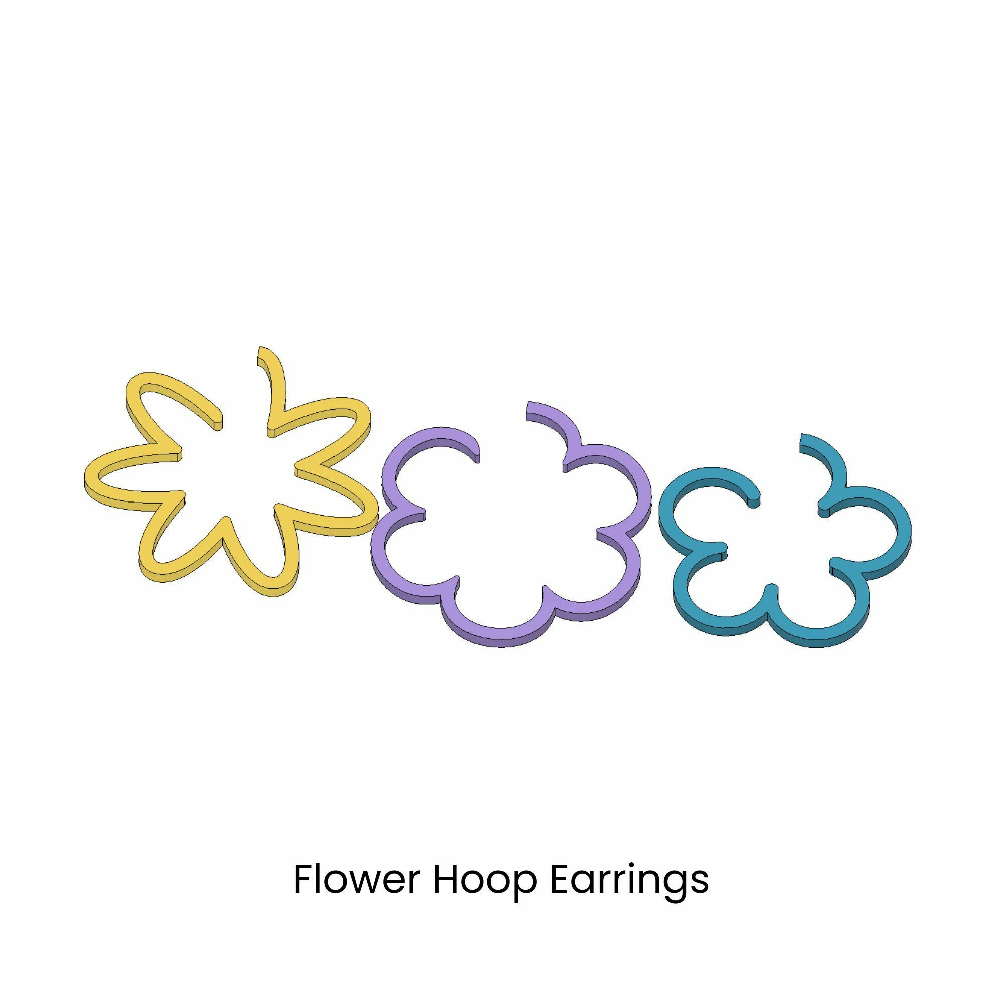 flower hoop earrings jewellery 80s inspired line art jewelry lightweight daisy 5 petal 7 3D print model - Mito3D