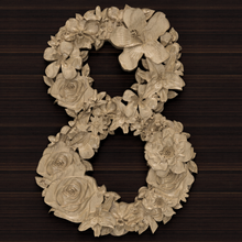 flower number 8 relief carved baroque decor molding ornament pattern drawing cnc art signs logos flower number numbers font symbol leaf eight 8 architectural decoration 3d print model - Mito3D