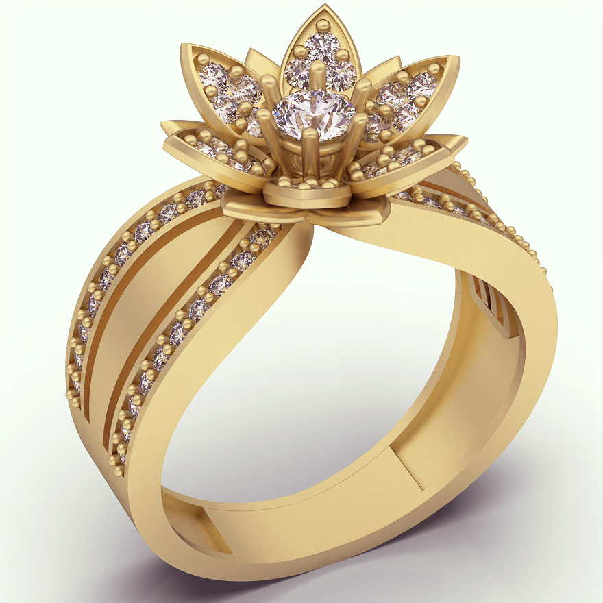 flor anillo joyería joya plata oro imprimible 3d modelo tendencia Moda diseño zbrush Tigre 3D print model - Mito3D