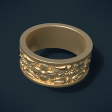 anello fiore gioielli ornamento barocco foglie oro 3d print model - Mito3D
