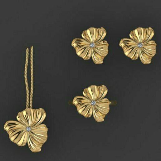 fiore impostato acessorios moda 3d matrice gioielleria oro progettista GoldDesigner JewelleryDesigner gemma rinoceronte semplice squillare collana fusione braccialetto pendente on trend earing modello 3D print model - Mito3D