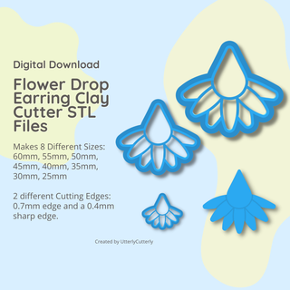 flower splay cutter 2- embossed stl digital file download- 8 sizes 2 versions clay claycutter cutters claycutters earring earrings crescent moon daisy 3d print model - Mito3D