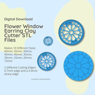 flower window circle clay cutter - stl digital file download- 10 sizes 2 versions claycutter cutters claycutters earring earrings embossed crescent moon daisy 3d print model - Mito3D