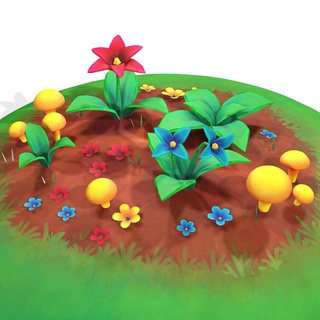Çiçekler zemin çimen mantar bitki Dünya yeşil toprak karikatür 3d model 3d print model - Mito3D