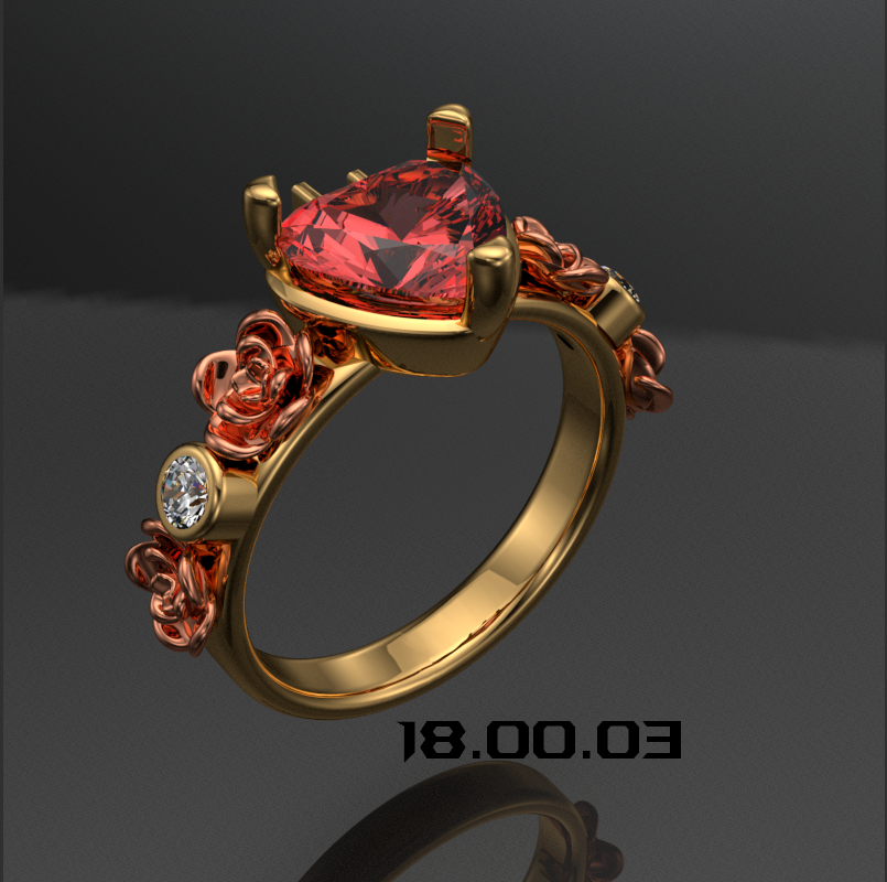 flores corazón anillo oro plata gemas piedras rosado anillos quince 3D print model - Mito3D
