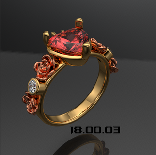 flowers heart ring gold silver gems stones pink rings fifteen 3d print model - Mito3D