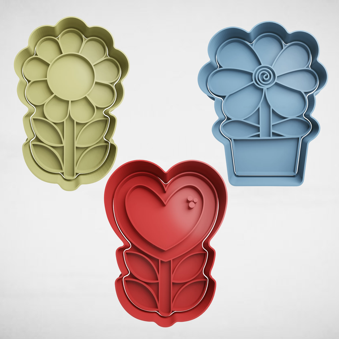 flowers x3 cookie cutter cutters stl molds 3D print model - Mito3D