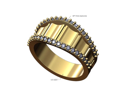 fluted diamond lips fashion ring us size 7 3d print model Jewelry grooved engagement wedding gold silver printable jewelry jewellery vintage statement luxury 3d print model - Mito3D