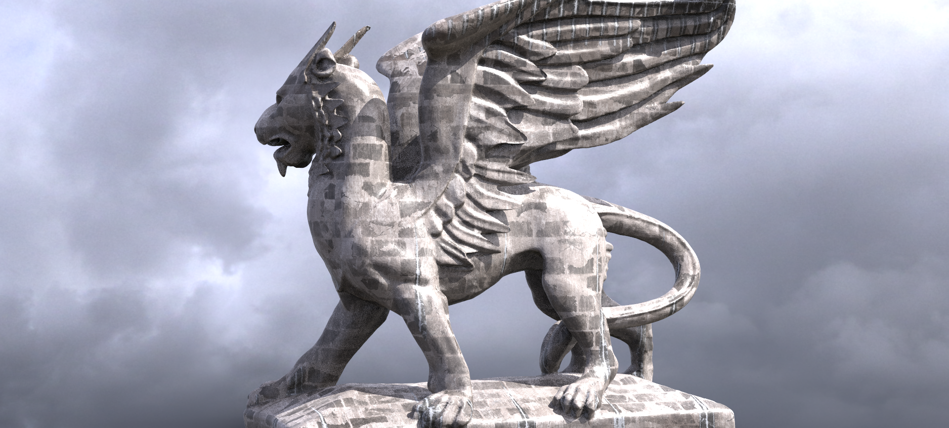 flying aslan baroque statue 3D print model - Mito3D