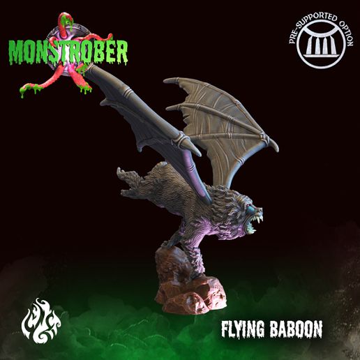 flying baboon fantasy god monkey monster rpg wargames primate ape dnd tabletopgames foundry crippled cgf monstrober octoberchallenge 3D print model - Mito3D