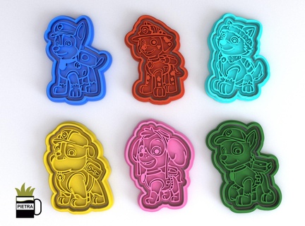 fondant cookie cutter mold paw patrol 3d print model cutters clay mases ceramics americana marshal chase rubble galletas perros dog cats 3d print model - Mito3D