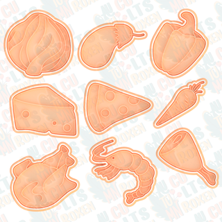 food cookie cutter set 9 stamp cookies cook cithen cutters court groceries restaurant 3d print model - Mito3D