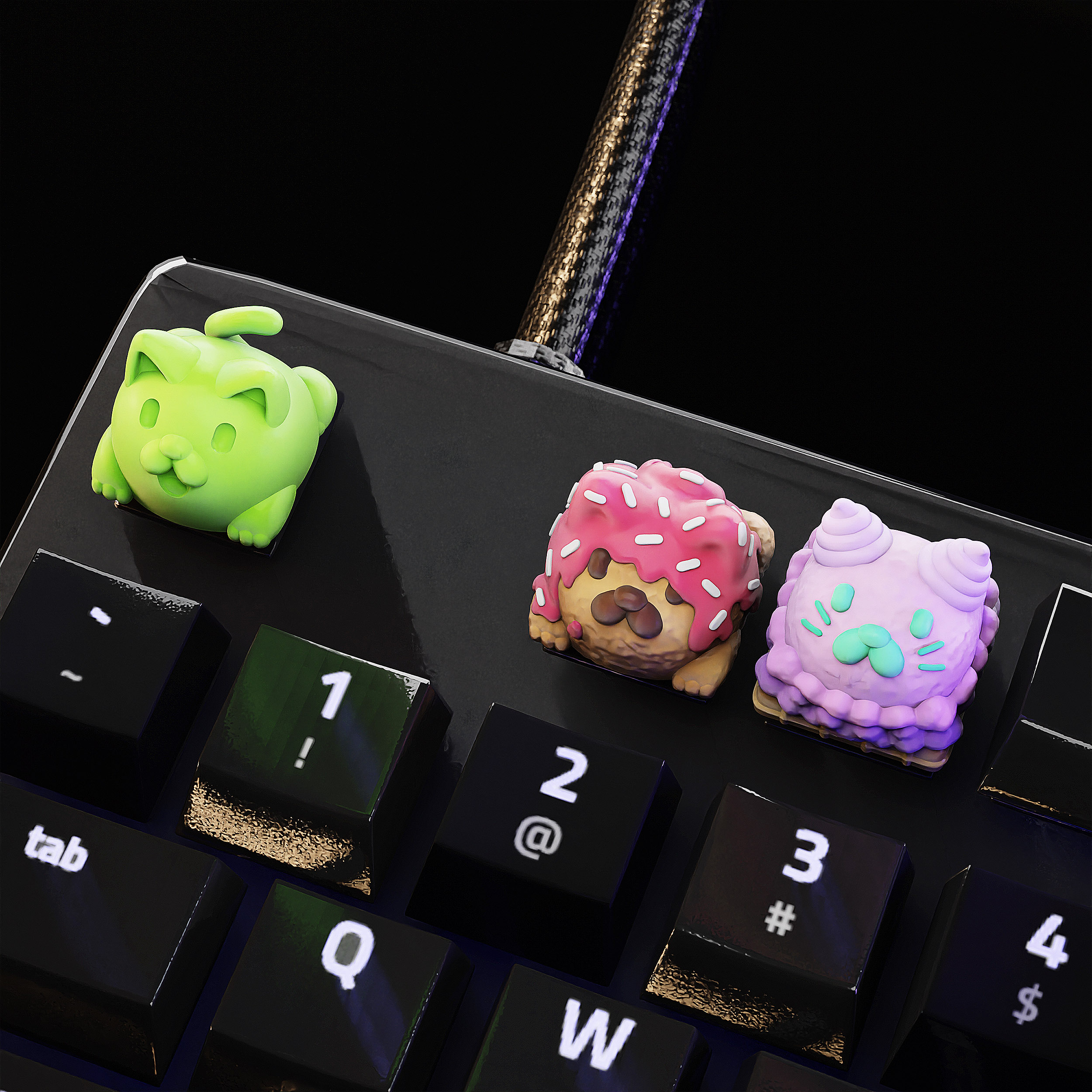 foody cats keycaps - mechanical keyboard cat keycap cute artisan kitty food cherry mx 3d stl keys 3D print model - Mito3D