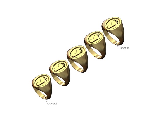 huella oval sello anillo us tamaños 6to10 3d impresión modelo pie bebé recién nacido joyería joya imprimible oro plata lujo fornido caballeros declaración costoso moda 3d print model - Mito3D
