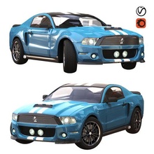 Ford gt 500 spor mavi renk mimari araba car3dmodel mustang Shelby gt500 araç Ulaşım Spor coupe otomotiv otomobil tekerlek makine Oto sürüklenme sürüklemek yarış 3d print model - Mito3D