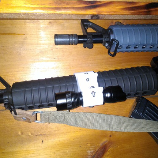foregrip mounted flashlight holder m16 m4 style ar15 rifles gadget m16a2 plastic handguard mount rifle zastavan 3D print model - Mito3D