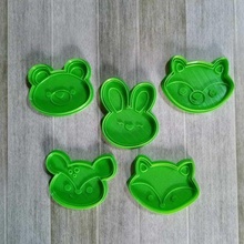 forest animals kit 5 cookie cutters anilaes deer rabbit raccoon bear fox cutting pack cookies moulds stamps design fondant mass kitchen drawing marker seal 3d print model - Mito3D